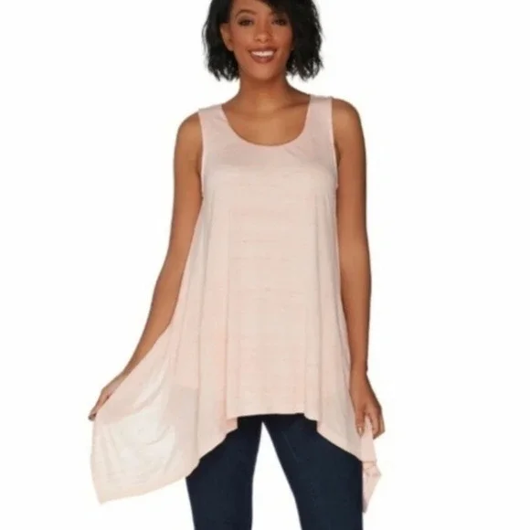 💚5/$25 H by Halston Pink Flowy Long Top Mini Slip Dress Layered Tank Size Small - Picture 2 of 8